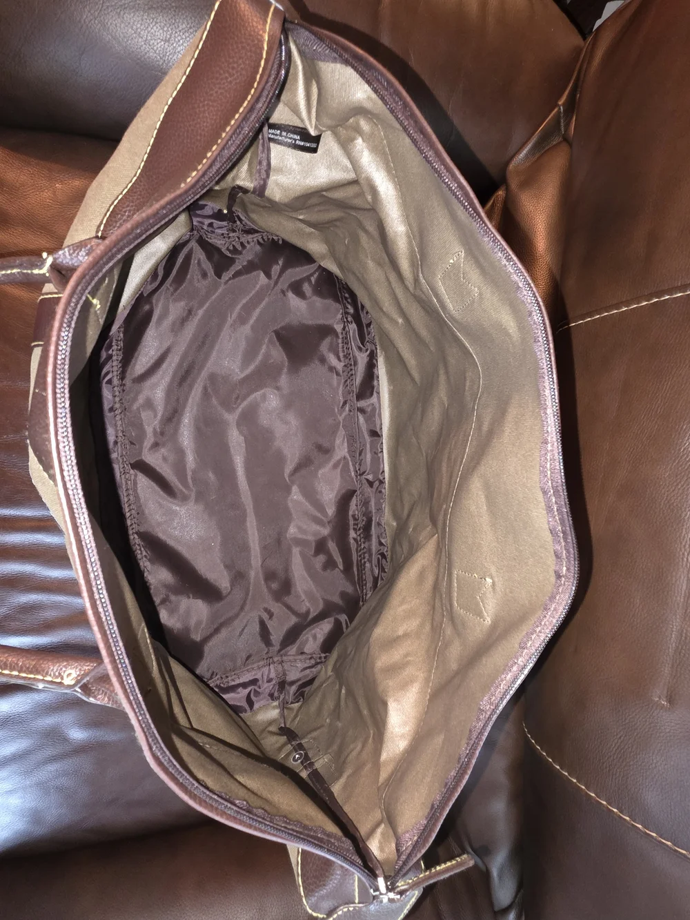 Nautica Men’s Brown Canvas & Leather Tote Bag